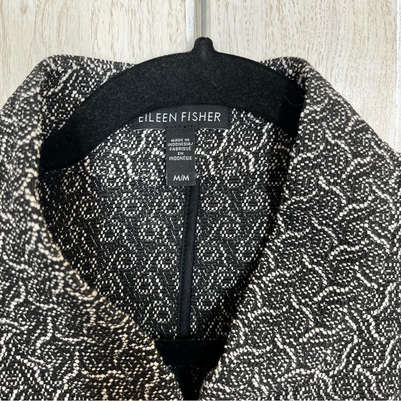 Eileen Fisher Women’s tweed mandarin collar black cream geometric zip jacket - Picture 5 of 6
